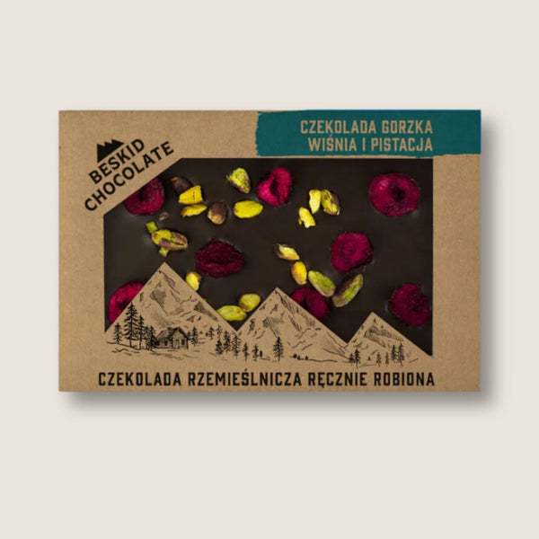 Czekolada gorzka z wiśnią i pistacjami