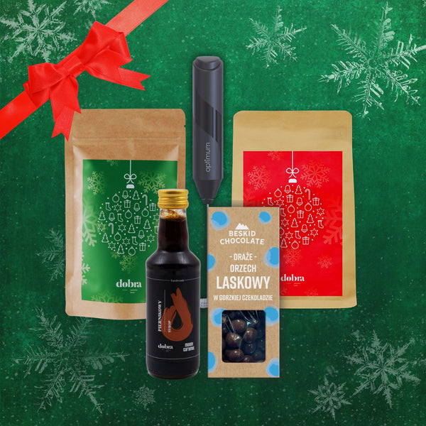 Zestaw Świąteczny Kawa, Zioła, Syrop, Spieniacz i Orzechy w czekoladzie