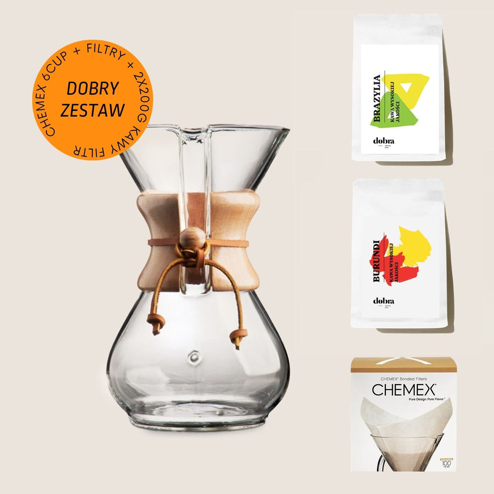 Zestaw zaparzacz do kawy Chemex + fitry do Chemex 100 szt. + 2x200g kawy pod filtr